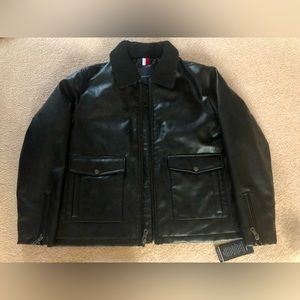 Tommy Hilfiger Faux Leather Jacket Lined Full Zip Coat Black Sz XXL